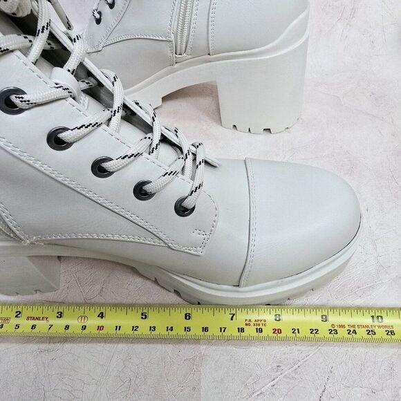 Nine West Quenton 7M Lace-Up Lug Sole Heeled Combat Booties White - Picture 3 of 8